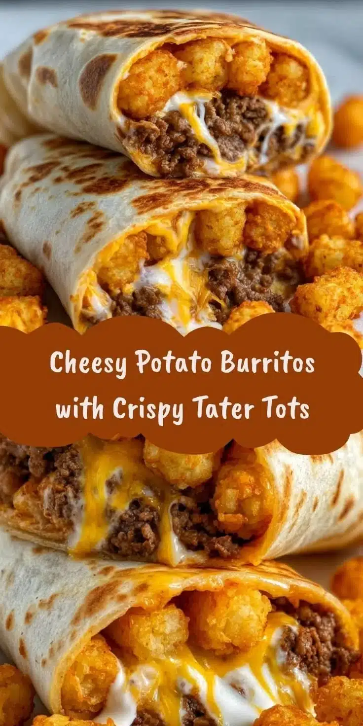 Delicious cheesy potato burritos served with crispy tater tots