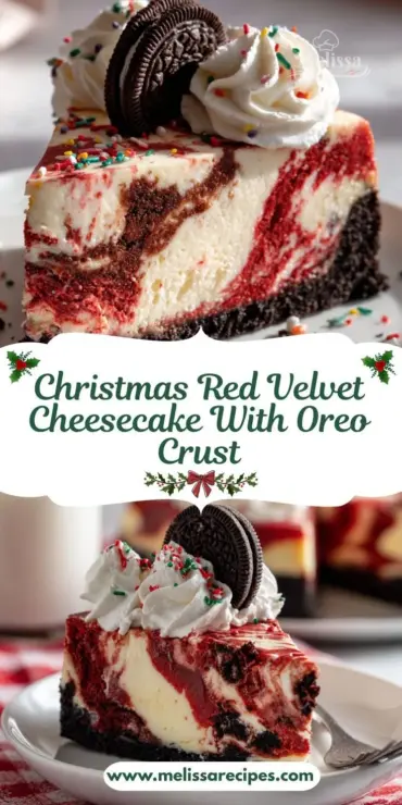 Christmas Red Velvet Cheesecake with Oreo Crust - a festive dessert