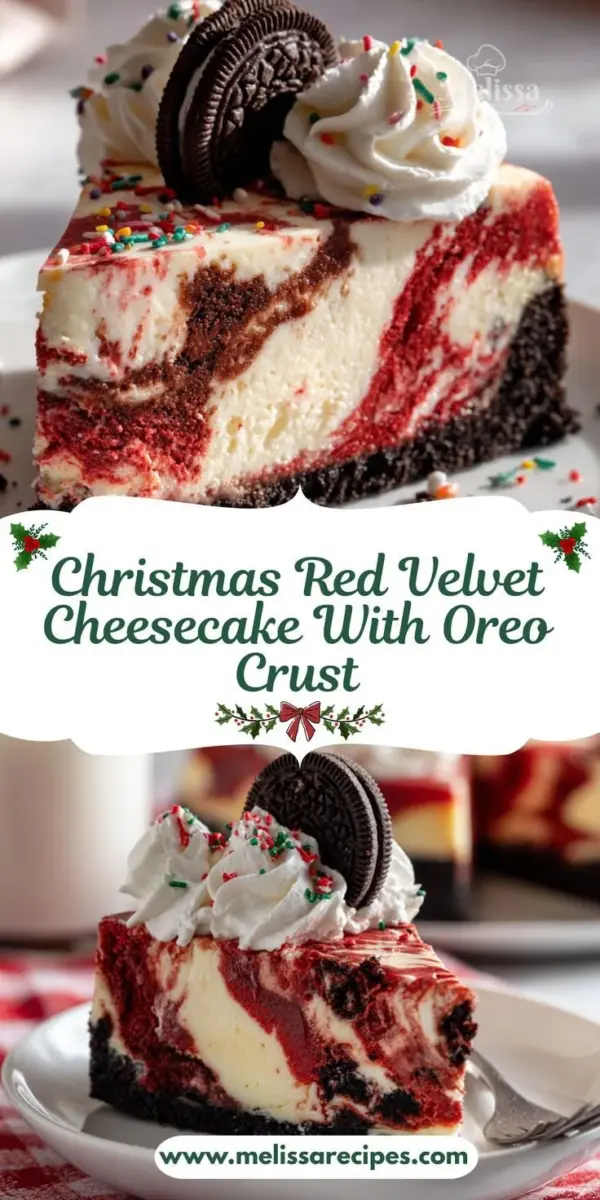 Christmas Red Velvet Cheesecake with Oreo Crust - a festive dessert