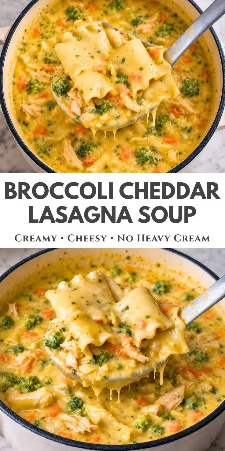 Easy Broccoli Cheddar Lasagna Soup | Creamy Without Heavy Cream