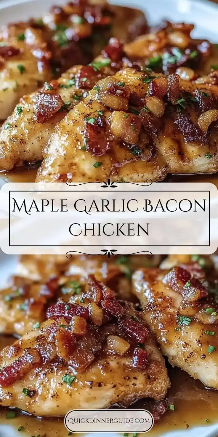 Plate of Maple Garlic Bacon Chicken garnished with herbs