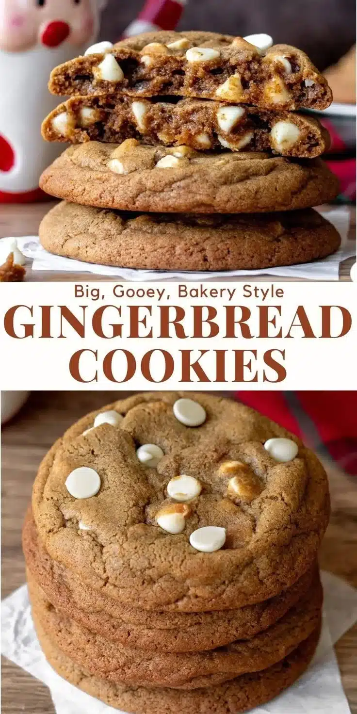 Delicious gingerbread cookies with white chocolate chips for holiday baking