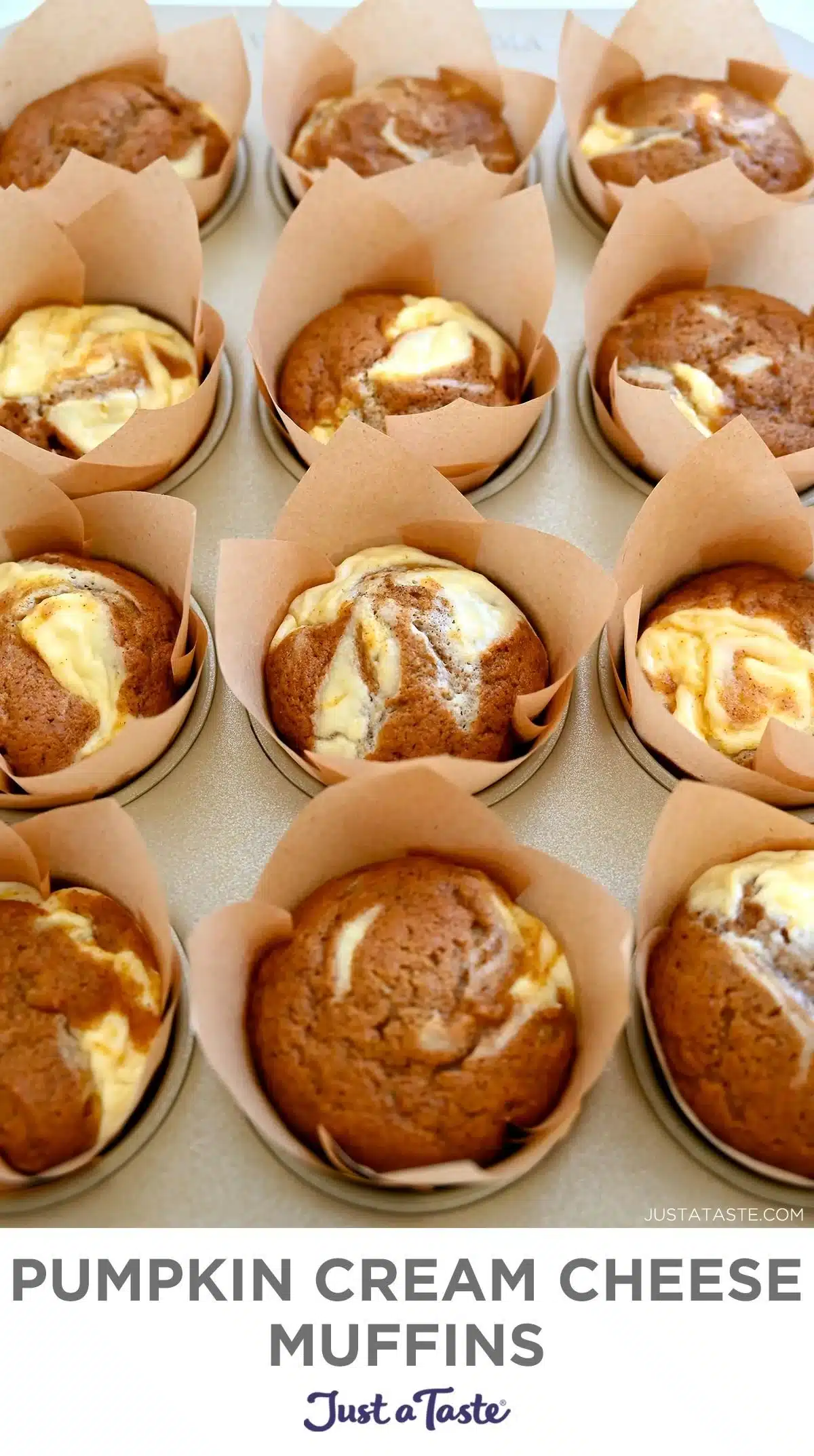 Moist pumpkin cream cheese muffins with a creamy filling and autumn spices.