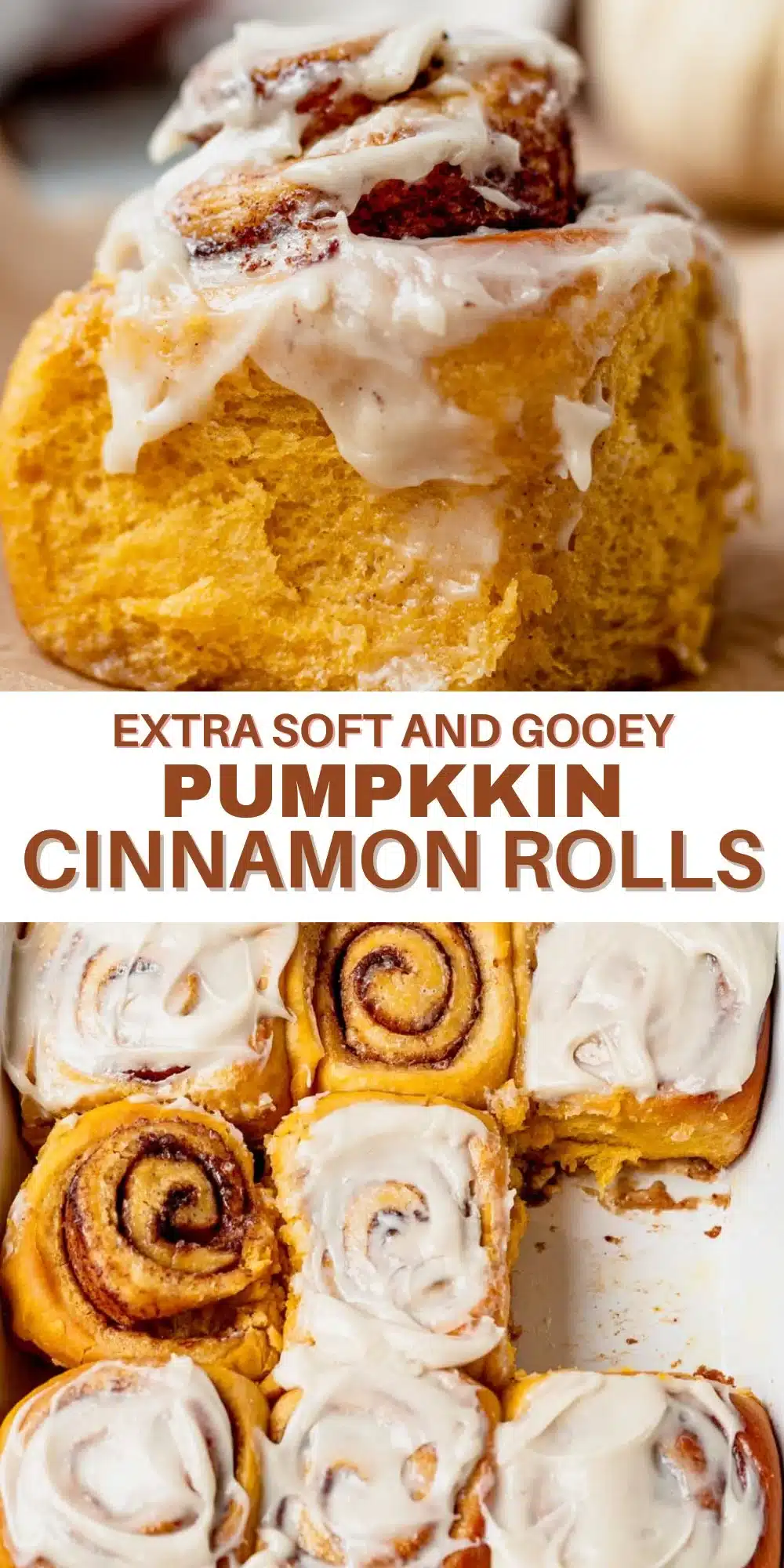 Delicious homemade pumpkin cinnamon rolls with cream cheese icing