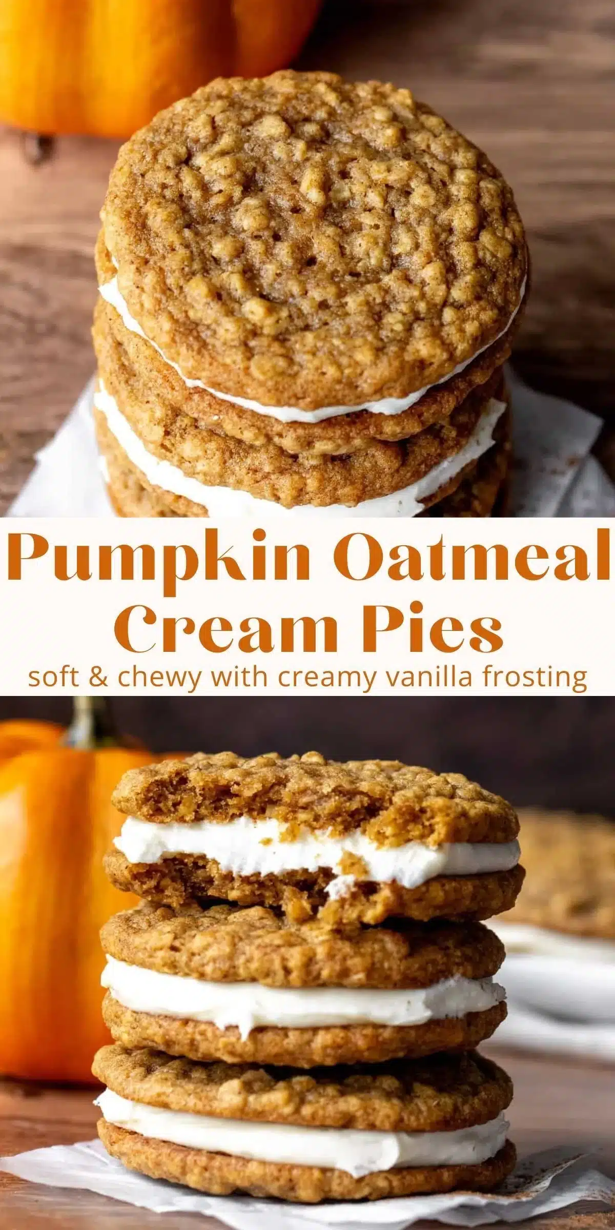 Homemade Pumpkin Oatmeal Cream Pies with creamy filling and fall spices