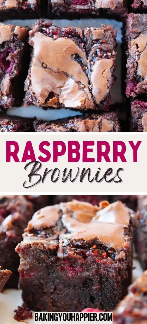 Delicious raspberry brownies with chocolate and fresh raspberries