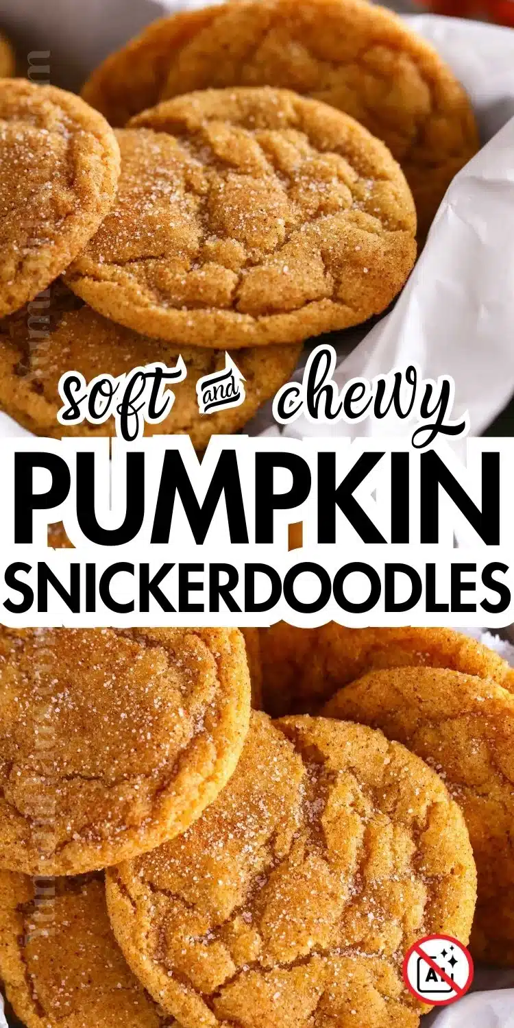 Soft and chewy pumpkin snickerdoodles on a plate with cinnamon sugar coating