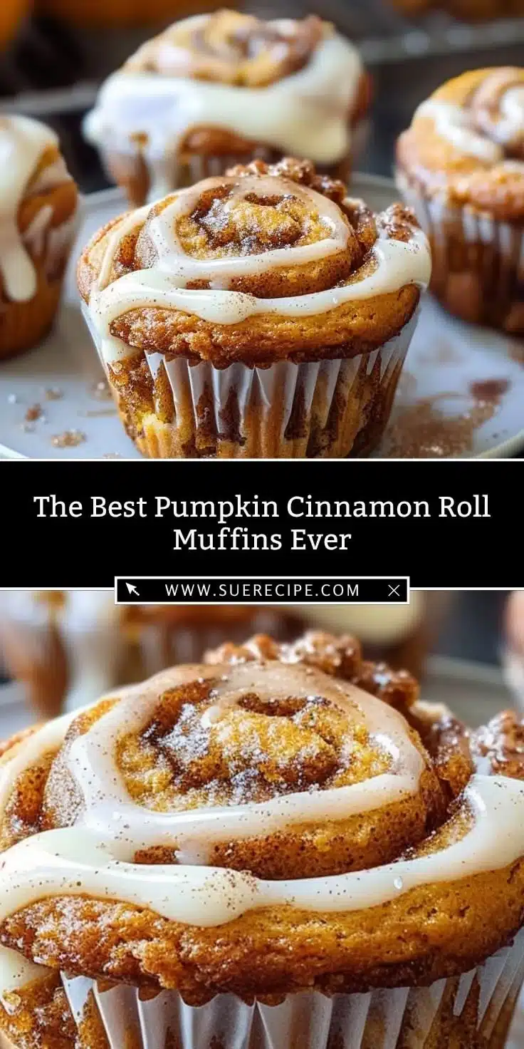 Delicious pumpkin cinnamon roll muffins with a cinnamon glaze