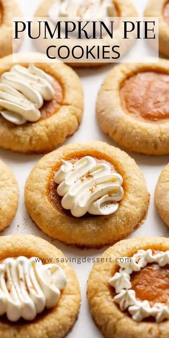 Thick and chewy Pumpkin Pie Cookies with pumpkin spice filling and dough